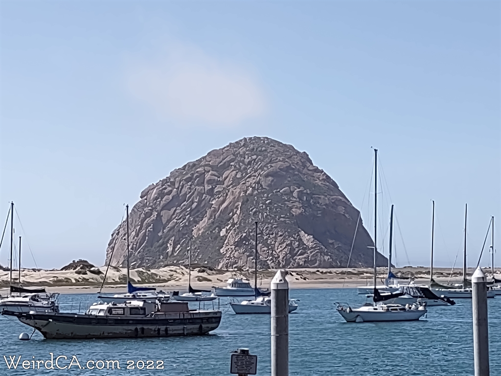 Morro Rock rises 581 feet out of the Pacific Ocean